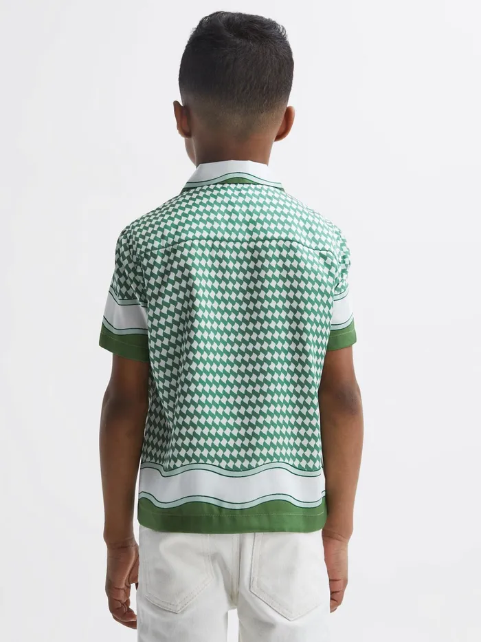Reiss Shirts Vanpelt Printed Cuban Collar Short Sleeve Shirt Green 8211 Children