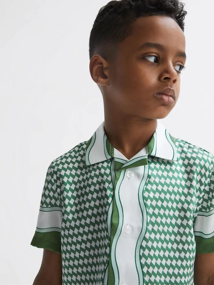 Reiss Shirts Vanpelt Printed Cuban Collar Short Sleeve Shirt Green 8211 Children