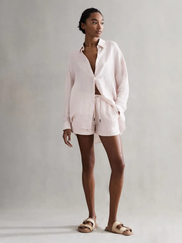 Reiss Shorts Cleo Linen High Rise Drawstring Shorts Soft Pink 8211 Women