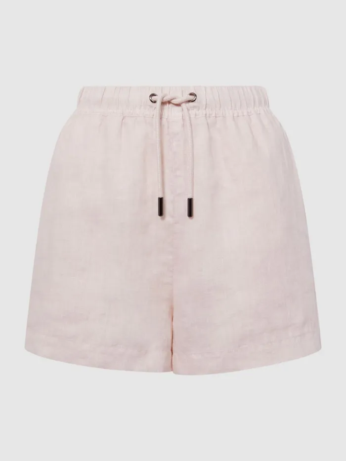 Reiss Shorts Cleo Linen High Rise Drawstring Shorts Soft Pink 8211 Women