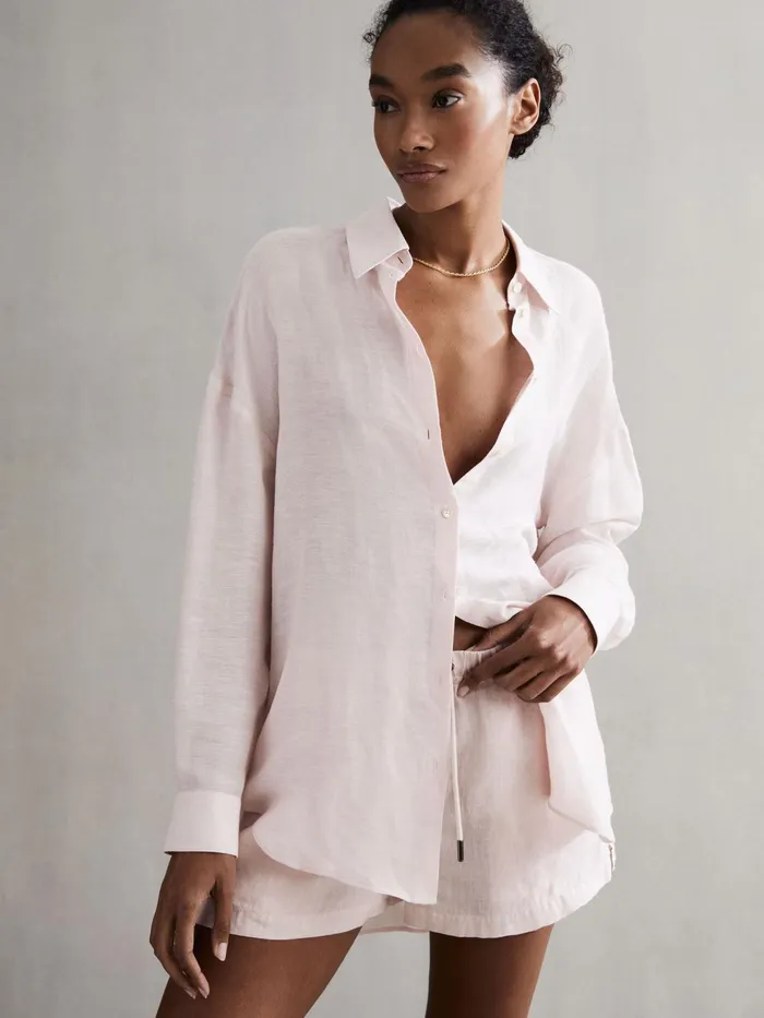 Reiss Shorts Cleo Linen High Rise Drawstring Shorts Soft Pink 8211 Women