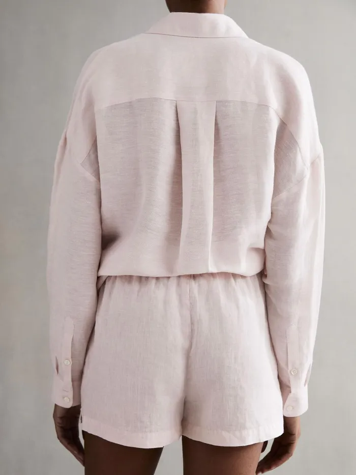 Reiss Shorts Cleo Linen High Rise Drawstring Shorts Soft Pink 8211 Women