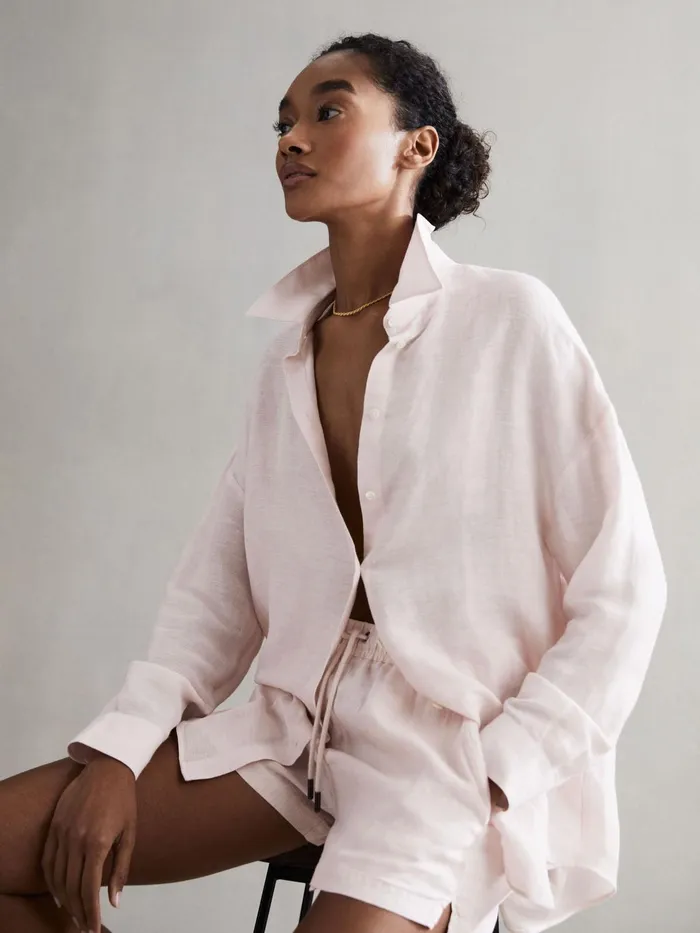 Reiss Shorts Cleo Linen High Rise Drawstring Shorts Soft Pink 8211 Women