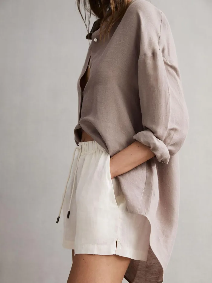 Reiss Shorts Cleo Linen High Rise Drawstring Shorts Stone 8211 Women