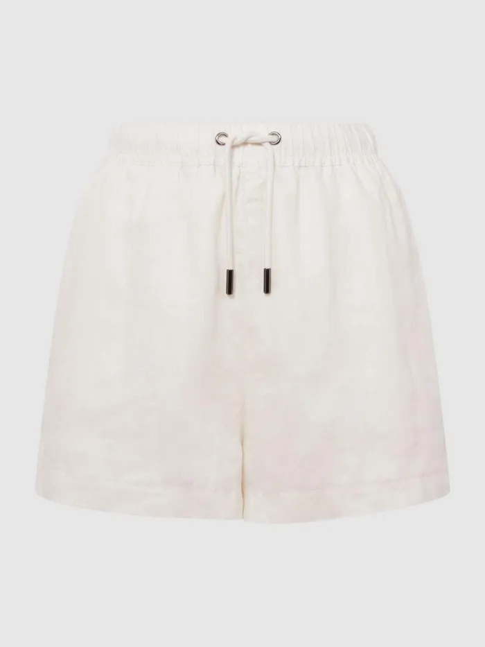 Reiss Shorts Cleo Linen High Rise Drawstring Shorts Stone 8211 Women