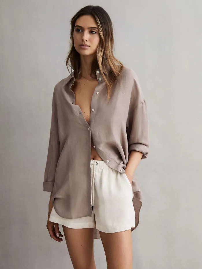 Reiss Shorts Cleo Linen High Rise Drawstring Shorts Stone 8211 Women