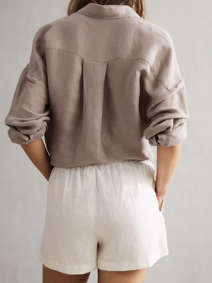 Reiss Shorts Cleo Linen High Rise Drawstring Shorts Stone 8211 Women