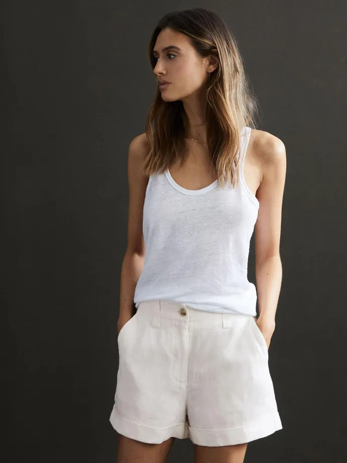 Reiss Shorts Demi Linen High Rise Garment Dyed Shorts White 8211 Women