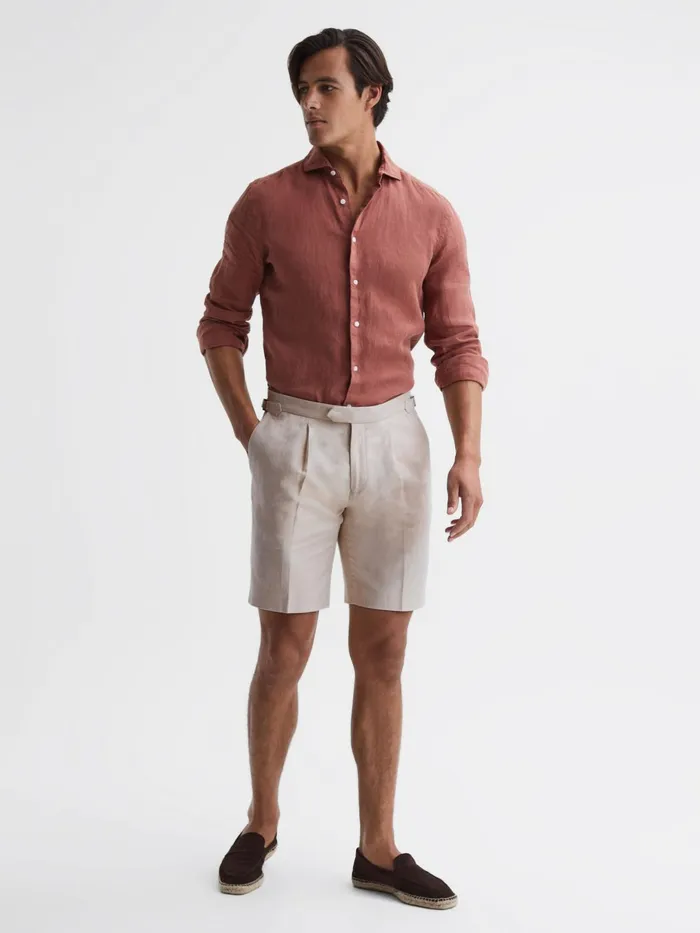 Reiss Shorts Path CottonLinen Blend Chino Shorts Stone 8211 Men