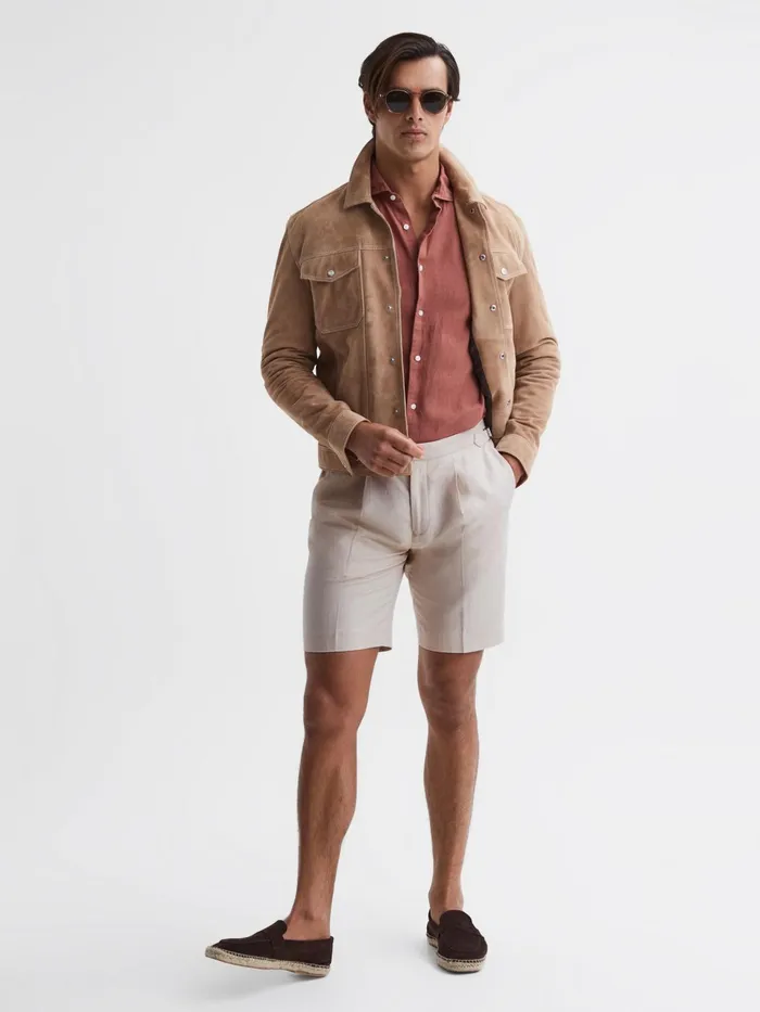 Reiss Shorts Path CottonLinen Blend Chino Shorts Stone 8211 Men