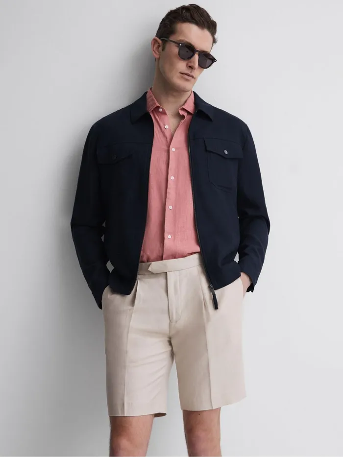 Reiss Shorts Path CottonLinen Blend Chino Shorts Stone 8211 Men