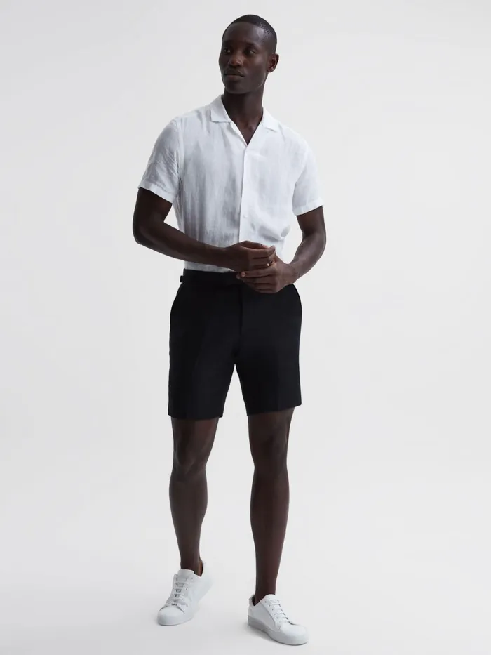 Reiss Shorts Searcy Linen Side Adjuster Shorts Black 8211 Men