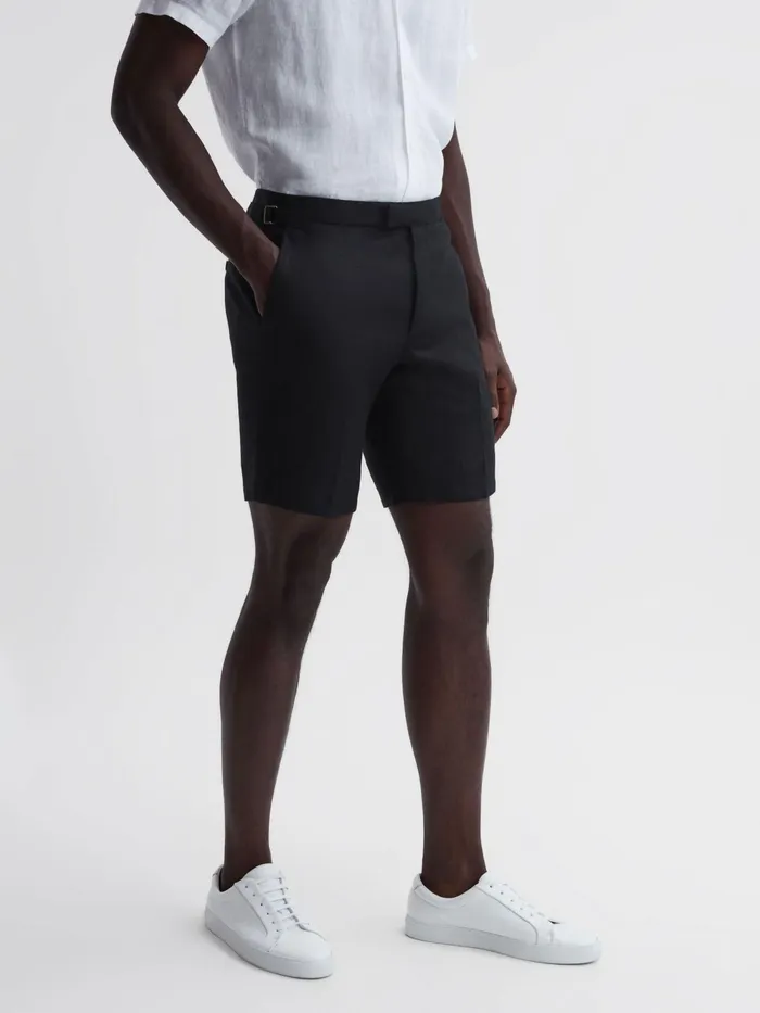 Reiss Shorts Searcy Linen Side Adjuster Shorts Black 8211 Men