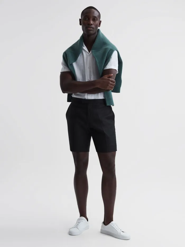 Reiss Shorts Searcy Linen Side Adjuster Shorts Black 8211 Men