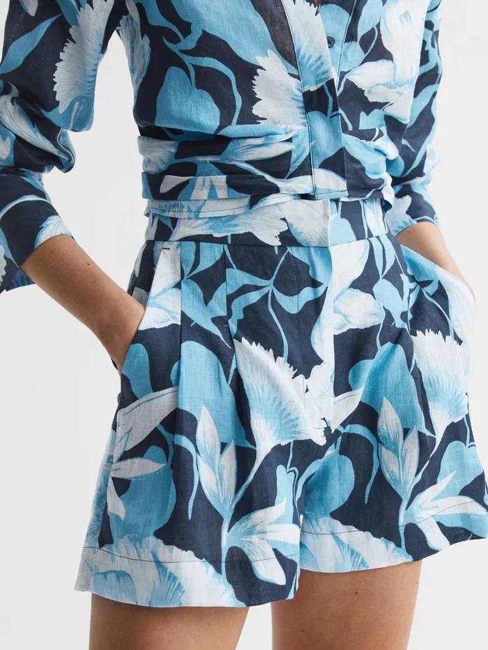 Reiss Shorts Sky Linen Floral Printed Shorts Blue Print 8211 Women