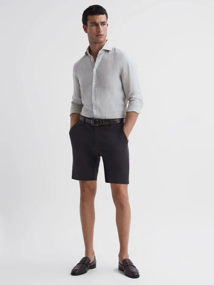 Reiss Shorts Southbury Cotton Blend Chino Shorts Slate Blue 8211 Men