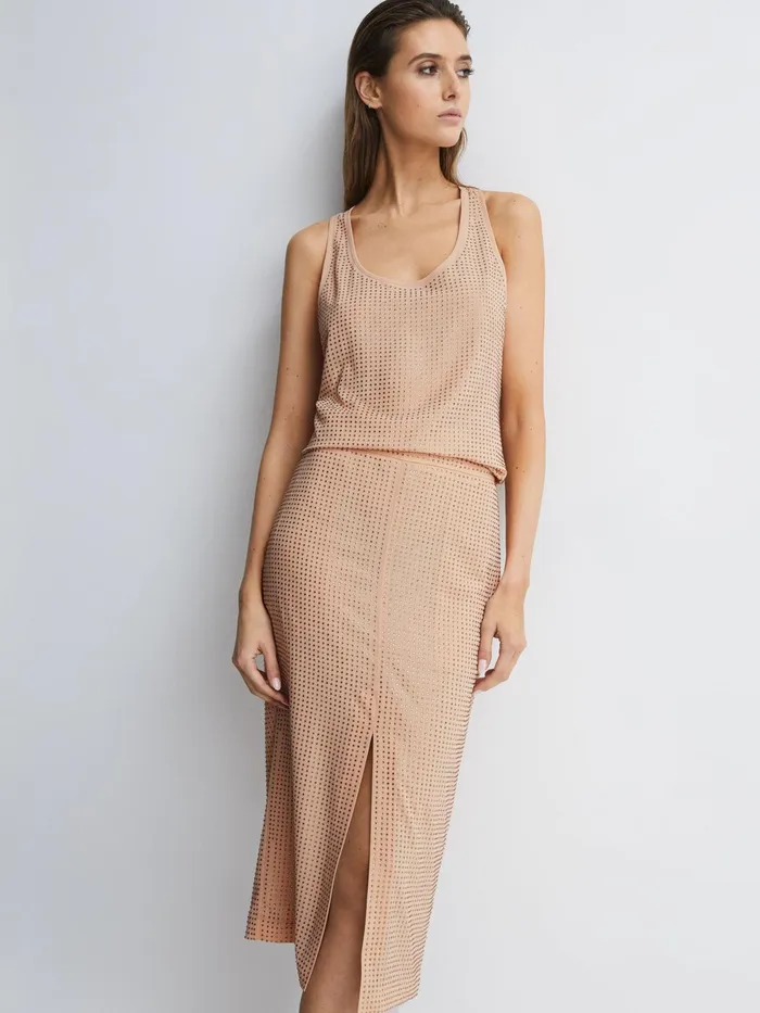 Reiss Skirts Brooklyn Embellished High Rise Midi Skirt Nude 8211 Women