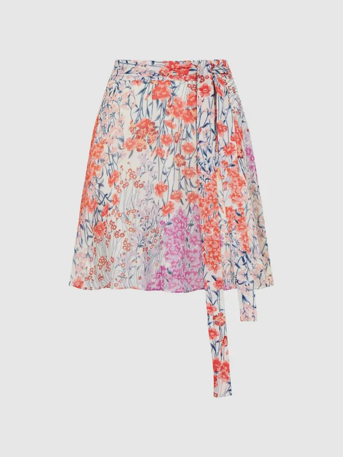 Reiss Skirts Elle Floral Print High Rise Mini Skirt Coralwhite 8211 Women