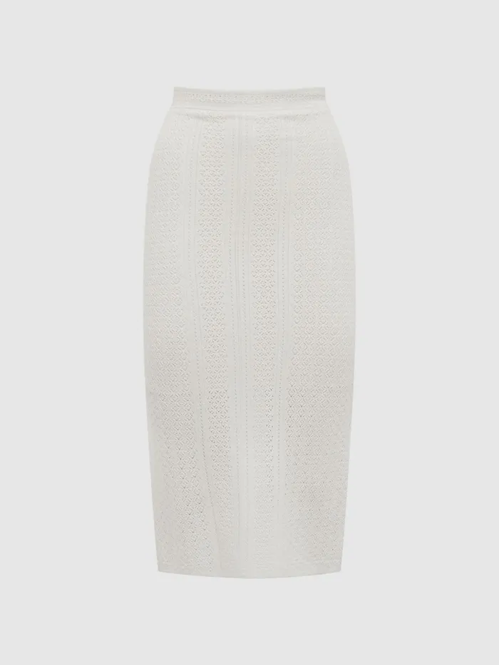 Reiss Skirts Judy Knitted Crochet Midi Skirt CoOrd Ivory 8211 Women
