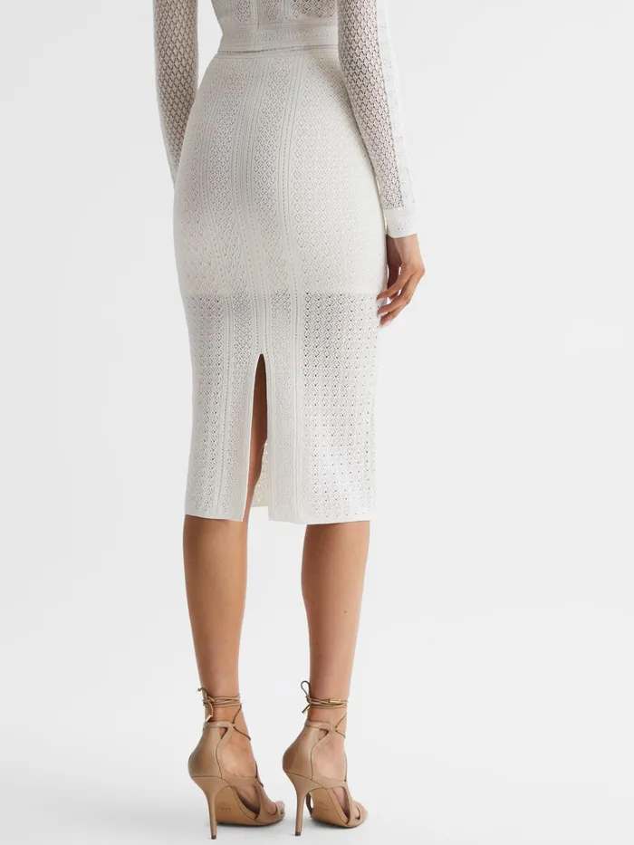 Reiss Skirts Judy Knitted Crochet Midi Skirt CoOrd Ivory 8211 Women
