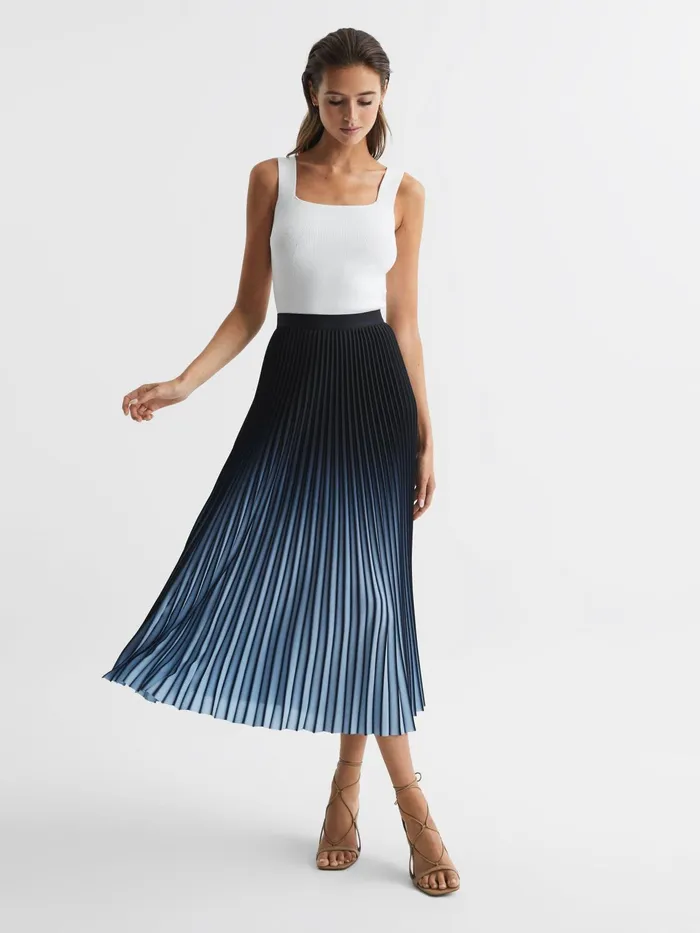 Reiss Skirts Marlie Ombre Pleated Midi Skirt Bright Blue 8211 Women