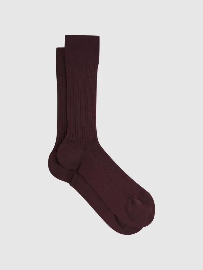 Reiss Socks and Underwear Feli Ribbed Mercerised Cotton Blend Socks Bordeaux 8211 Men Reiss Socks and Underwear Feli Ribbed Mercerised Cotton Blend Socks Bordeaux 8211 Men