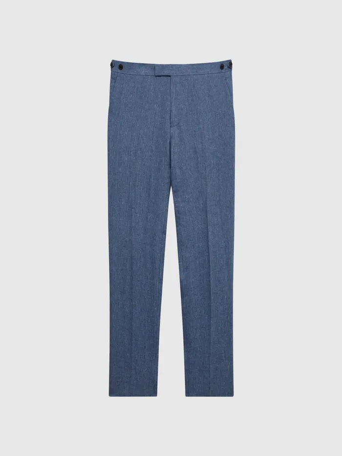 Reiss Suits and Tailoring Cheltenham Slim Fit Linen Herringbone Trousers Chambray 8211 Men