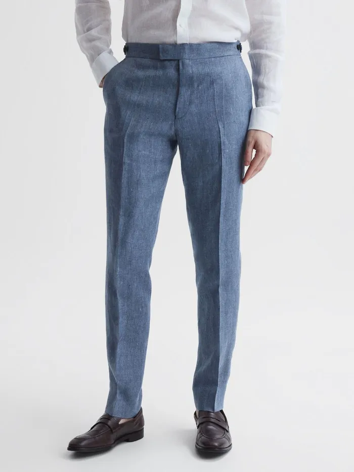 Reiss Suits and Tailoring Cheltenham Slim Fit Linen Herringbone Trousers Chambray 8211 Men