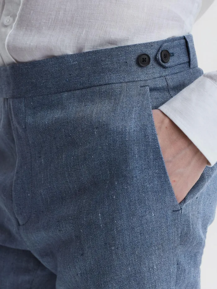 Reiss Suits and Tailoring Cheltenham Slim Fit Linen Herringbone Trousers Chambray 8211 Men