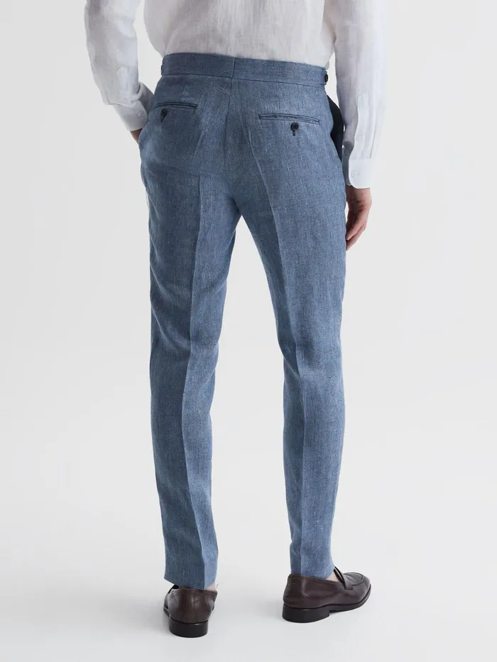 Reiss Suits and Tailoring Cheltenham Slim Fit Linen Herringbone Trousers Chambray 8211 Men