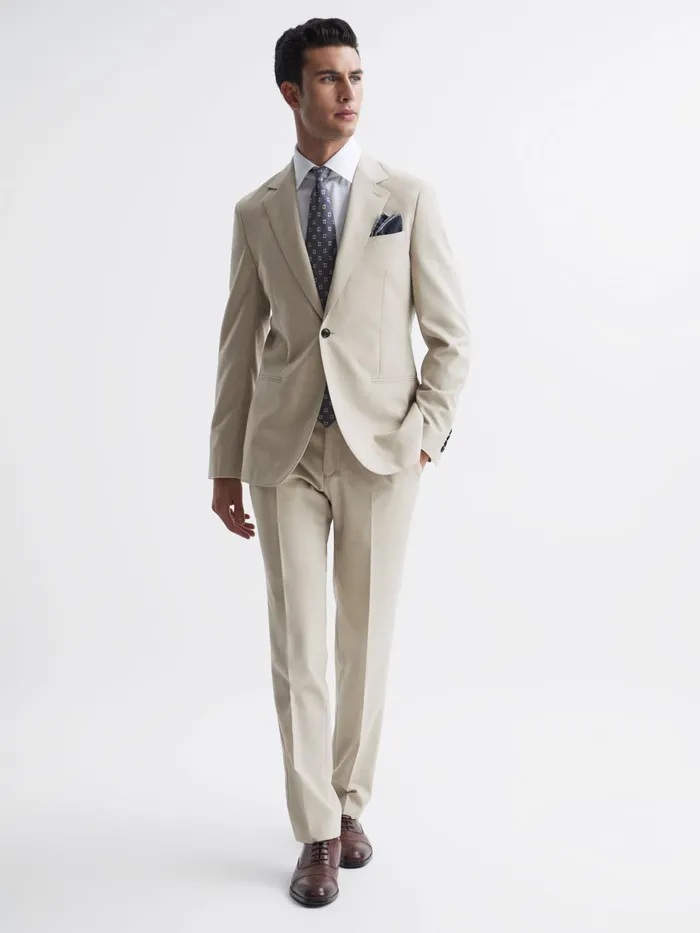 Reiss Suits and Tailoring Fine Modern Fit Wool Trousers Stone 8211 Men