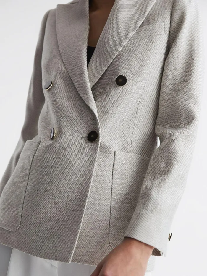 Reiss Suits and Tailoring Gaia Tailored Double Breasted Blazer Neutral 8211 Women