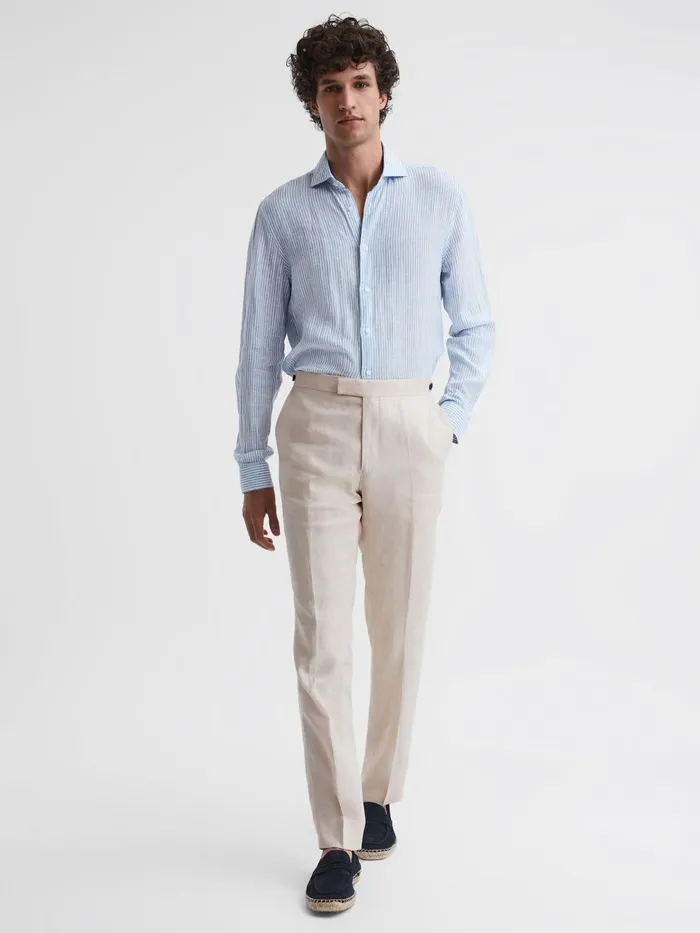Reiss Suits and Tailoring Kin Linen Formal Trousers Stone 8211 Men