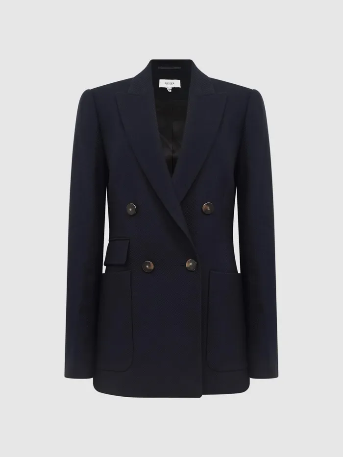Reiss Suits and Tailoring Larsson Double Breasted Twill Blazer Navy 8211 Women