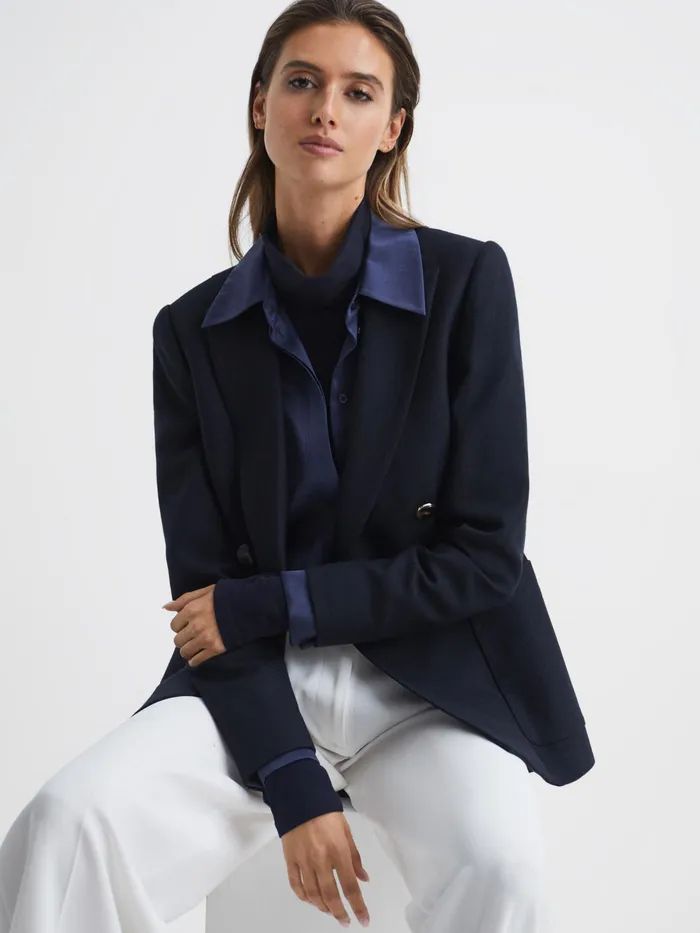 Reiss Suits and Tailoring Larsson Double Breasted Twill Blazer Navy 8211 Women