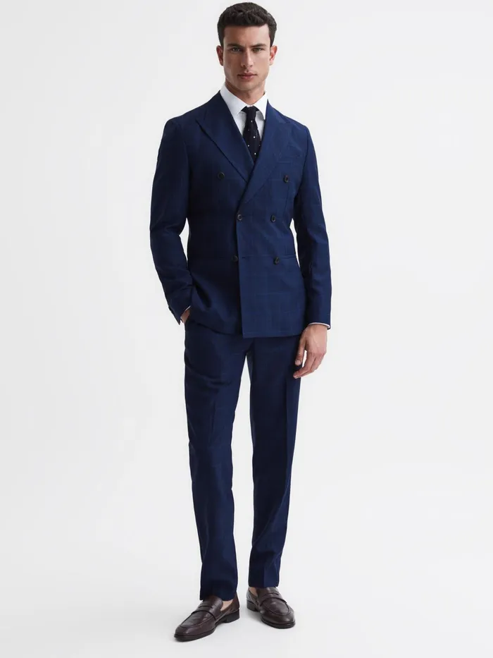 Reiss Suits and Tailoring Royce Slim Fit Wool Check Trousers Navy 8211 Men