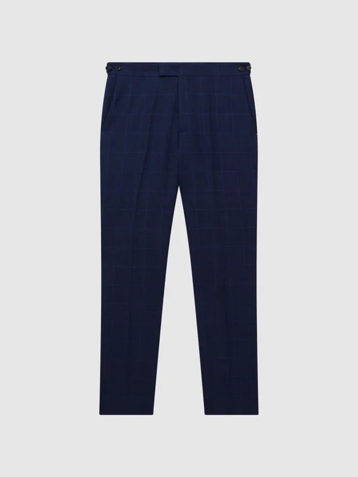 Reiss Suits and Tailoring Royce Slim Fit Wool Check Trousers Navy 8211 Men