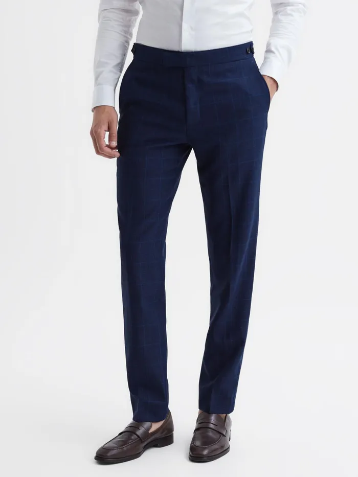 Reiss Suits and Tailoring Royce Slim Fit Wool Check Trousers Navy 8211 Men