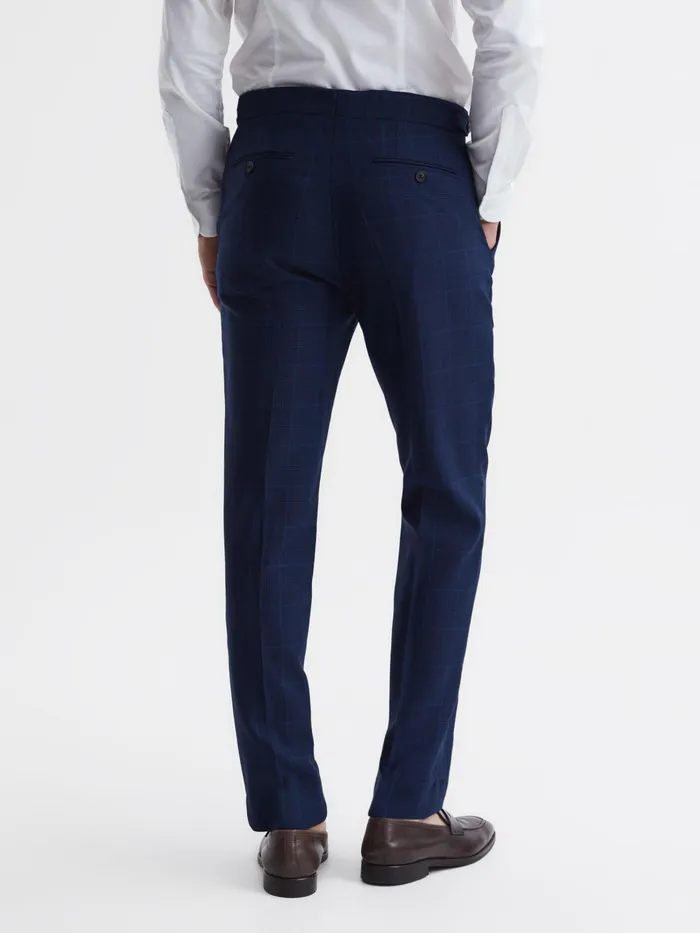 Reiss Suits and Tailoring Royce Slim Fit Wool Check Trousers Navy 8211 Men