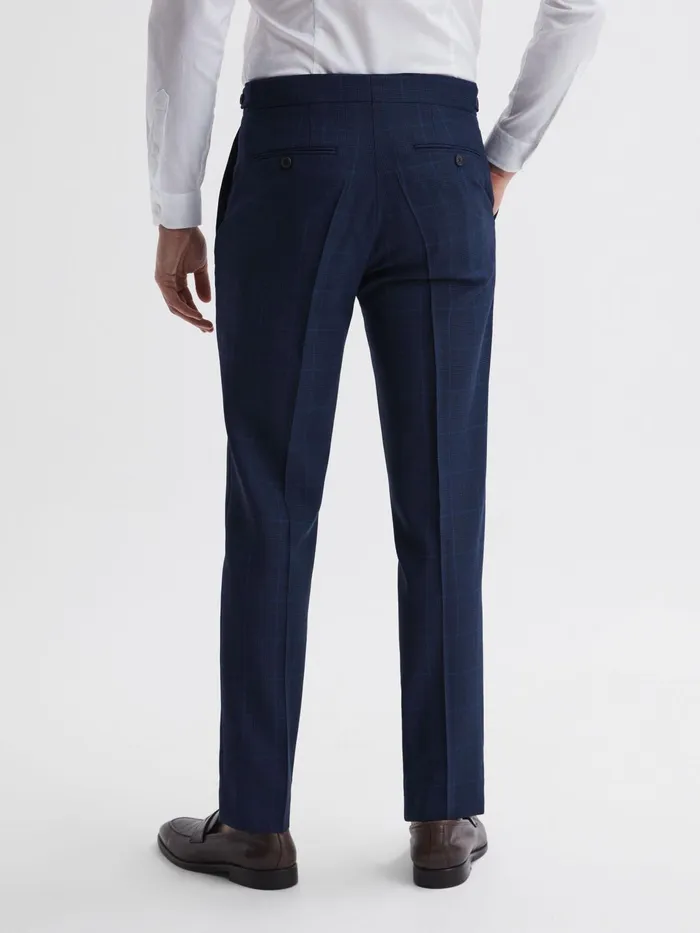 Reiss Suits and Tailoring Royce Slim Fit Wool Check Trousers Navy 8211 Men