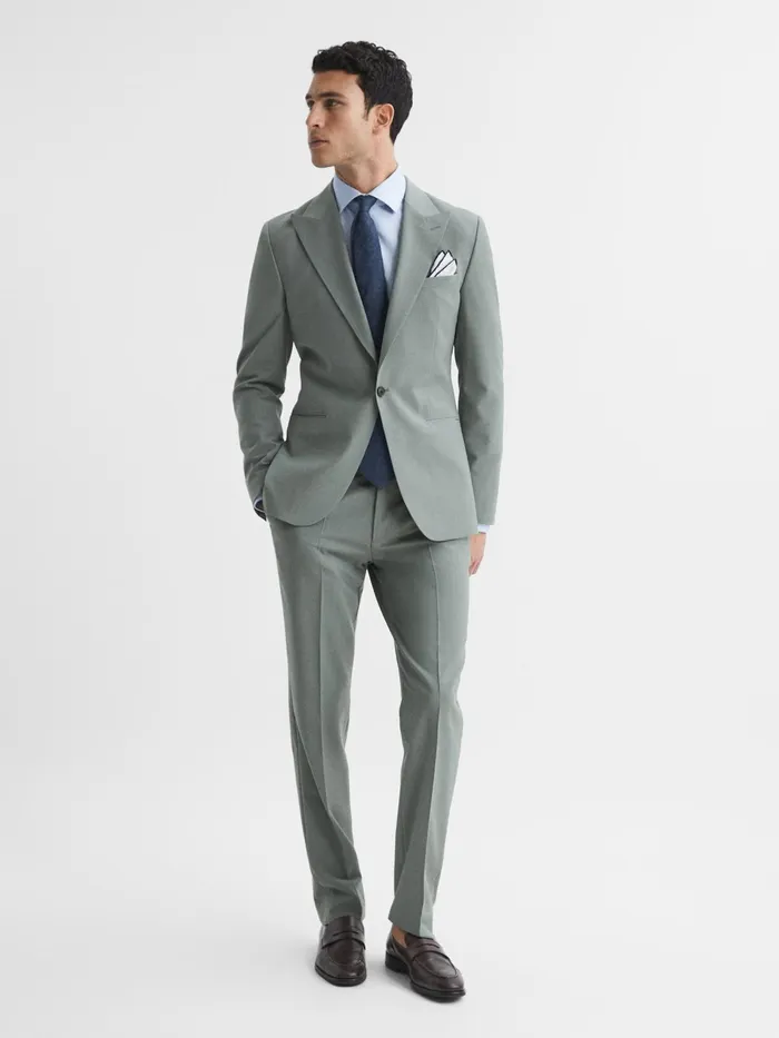 Reiss Suits and Tailoring Wish Slim Fit Wool Blend Trousers Sage 8211 Men