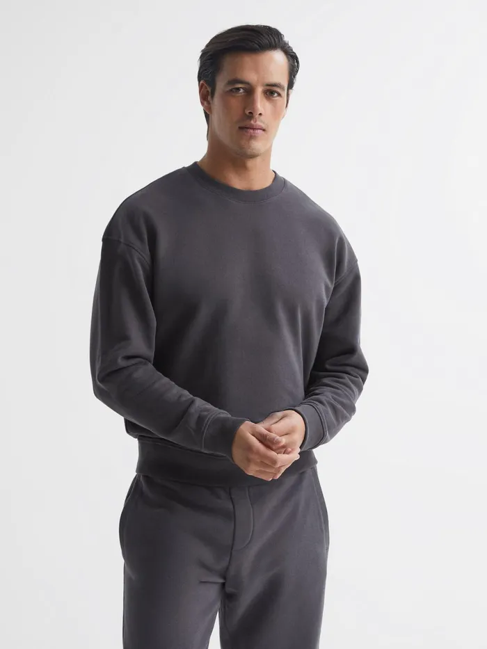 Reiss Sweats and Hoodies Alistar Oversized Garment Dye Sweatshirt Fern Green 8211 Men