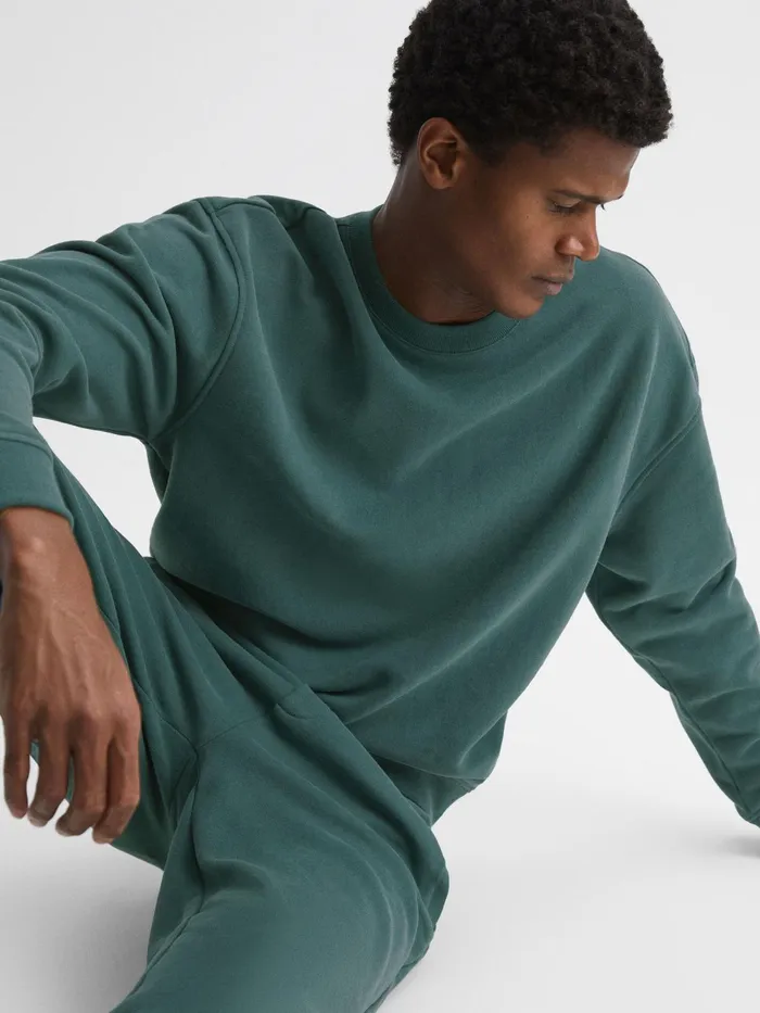 Reiss Sweats and Hoodies Alistar Oversized Garment Dye Sweatshirt Midnight Green 8211 Men