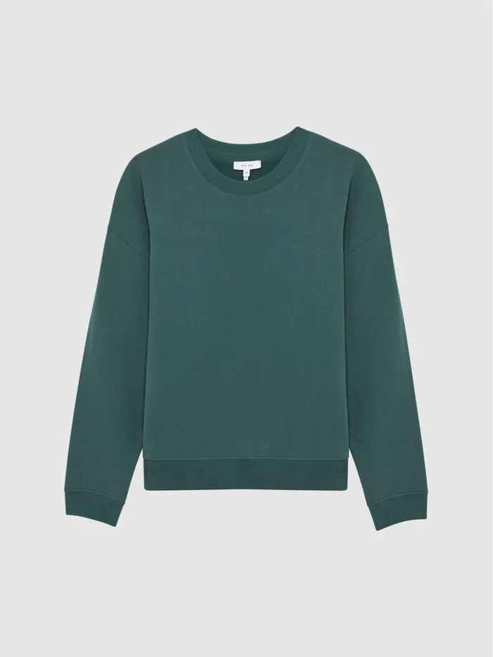 Reiss Sweats and Hoodies Alistar Oversized Garment Dye Sweatshirt Midnight Green 8211 Men
