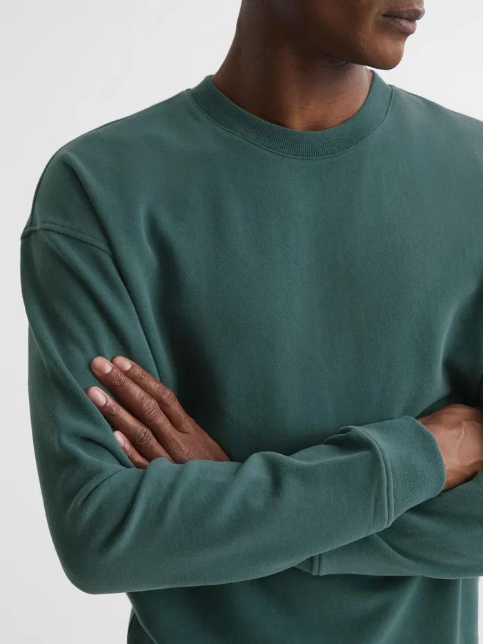 Reiss Sweats and Hoodies Alistar Oversized Garment Dye Sweatshirt Midnight Green 8211 Men