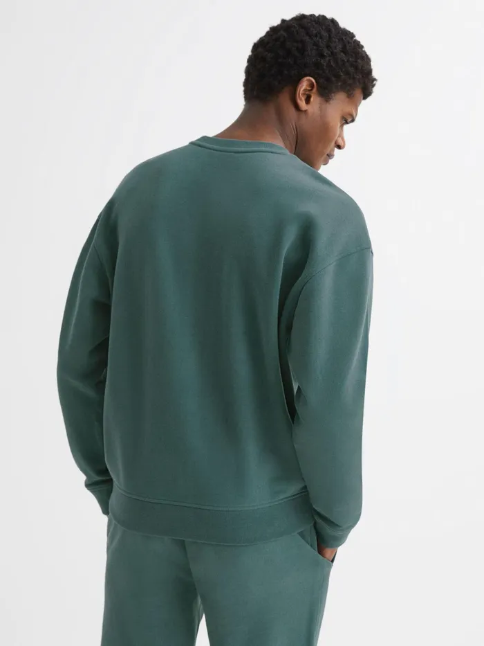 Reiss Sweats and Hoodies Alistar Oversized Garment Dye Sweatshirt Midnight Green 8211 Men