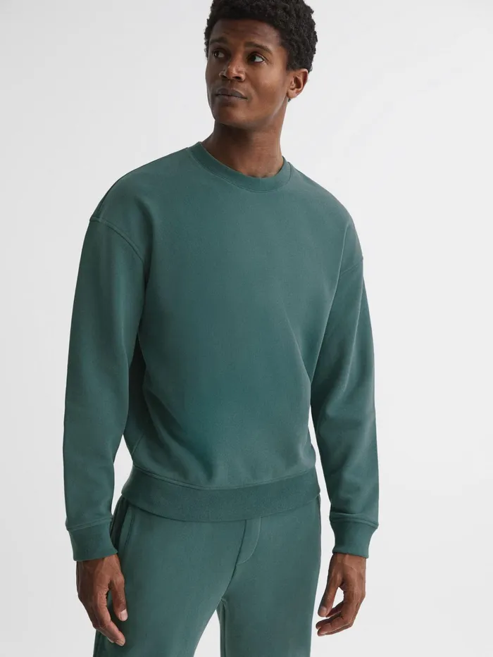 Reiss Sweats and Hoodies Alistar Oversized Garment Dye Sweatshirt Midnight Green 8211 Men