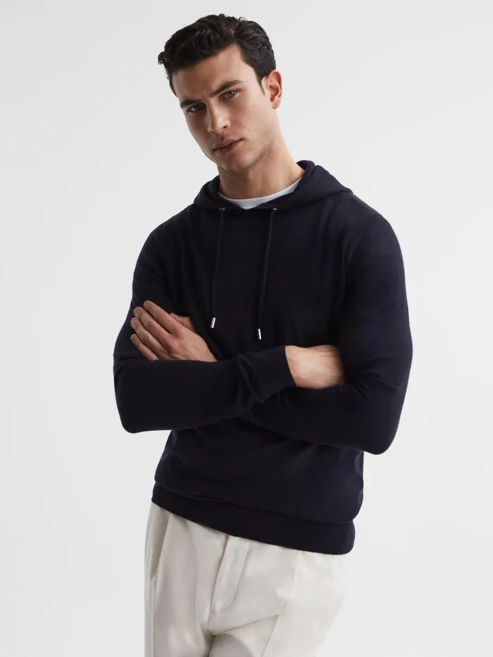 Reiss Sweats and Hoodies Holland Merino Wool Hoodie Navy 8211 Men