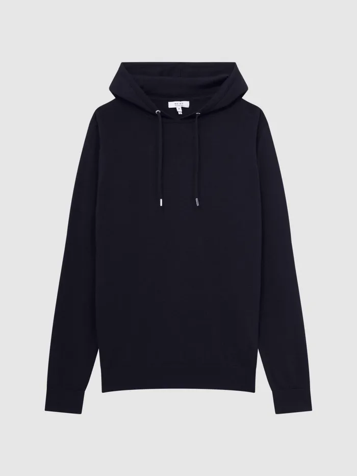Reiss Sweats and Hoodies Holland Merino Wool Hoodie Navy 8211 Men