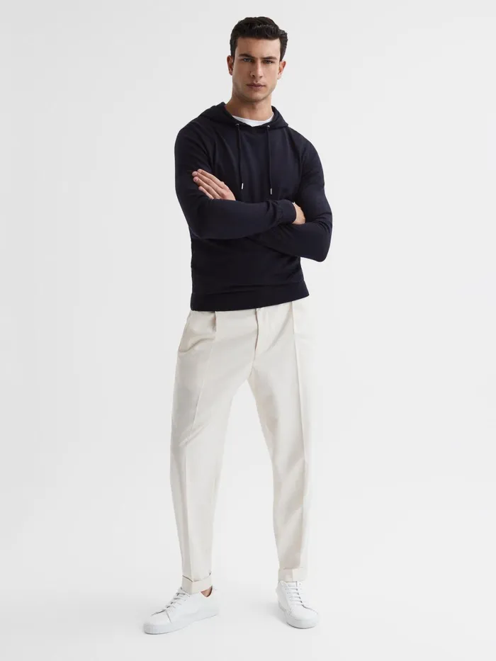 Reiss Sweats and Hoodies Holland Merino Wool Hoodie Navy 8211 Men